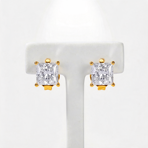 4 Prong Square Earrings